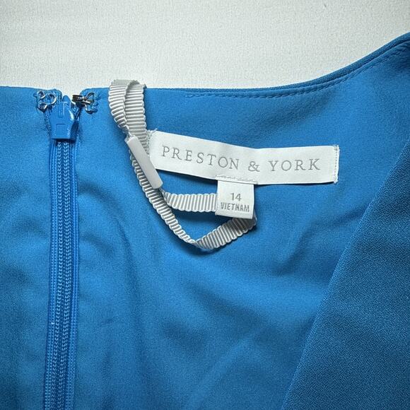 Preston & York Sheath Dress Size 14 Teal Pintuck Short Sleeves V Neck Lined NWT - Picture 2 of 16